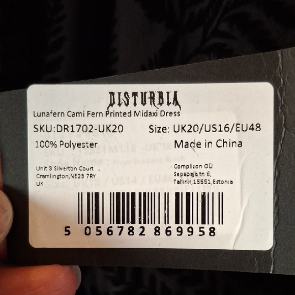 Disturbia Black Lunafern Printed Midi Maxi Dress Sz 16 NWT Tie Back Goth Gypsy - Picture 6 of 11